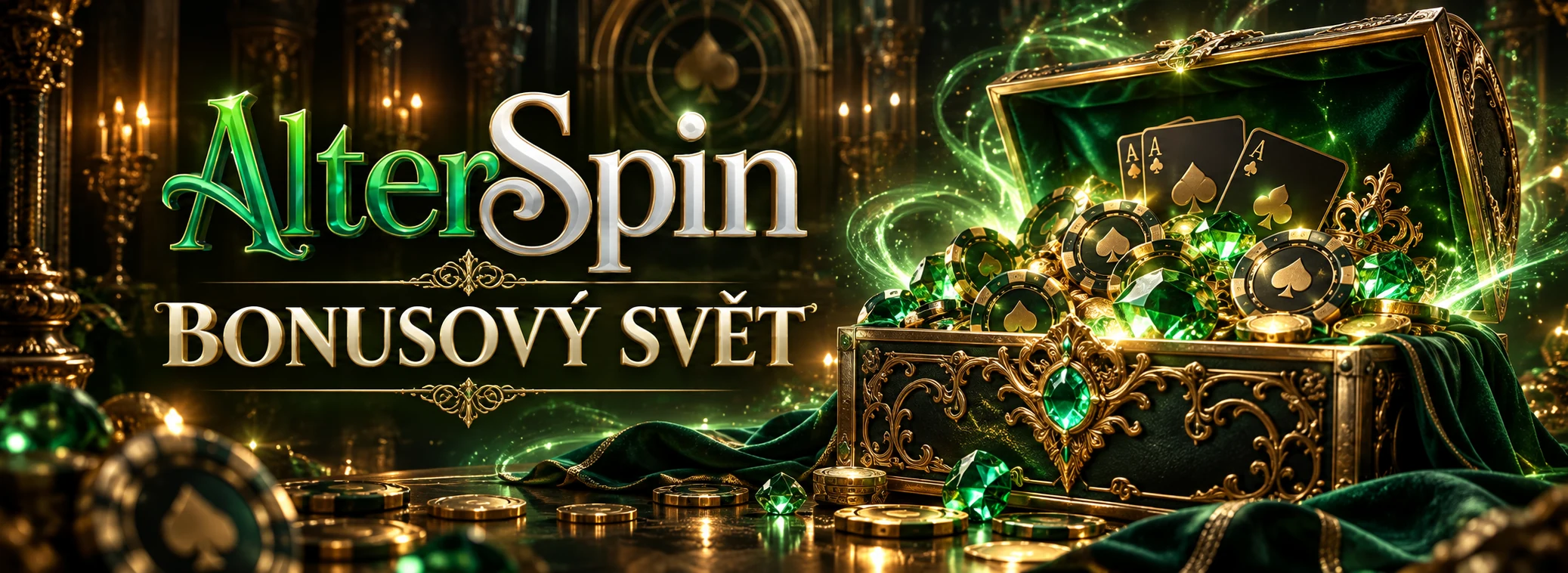 AlterSpin: Bonusový svět s ozdobnou truhlou, žetony a zelenými drahokamy